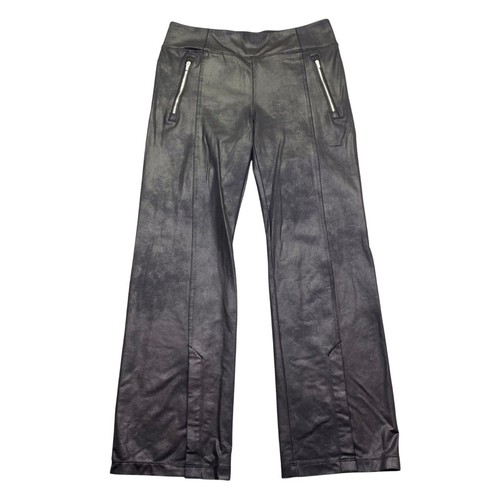Athleta Delancey Gleam Straight Leg Pant Black Faux Leather Coated Womens M/P